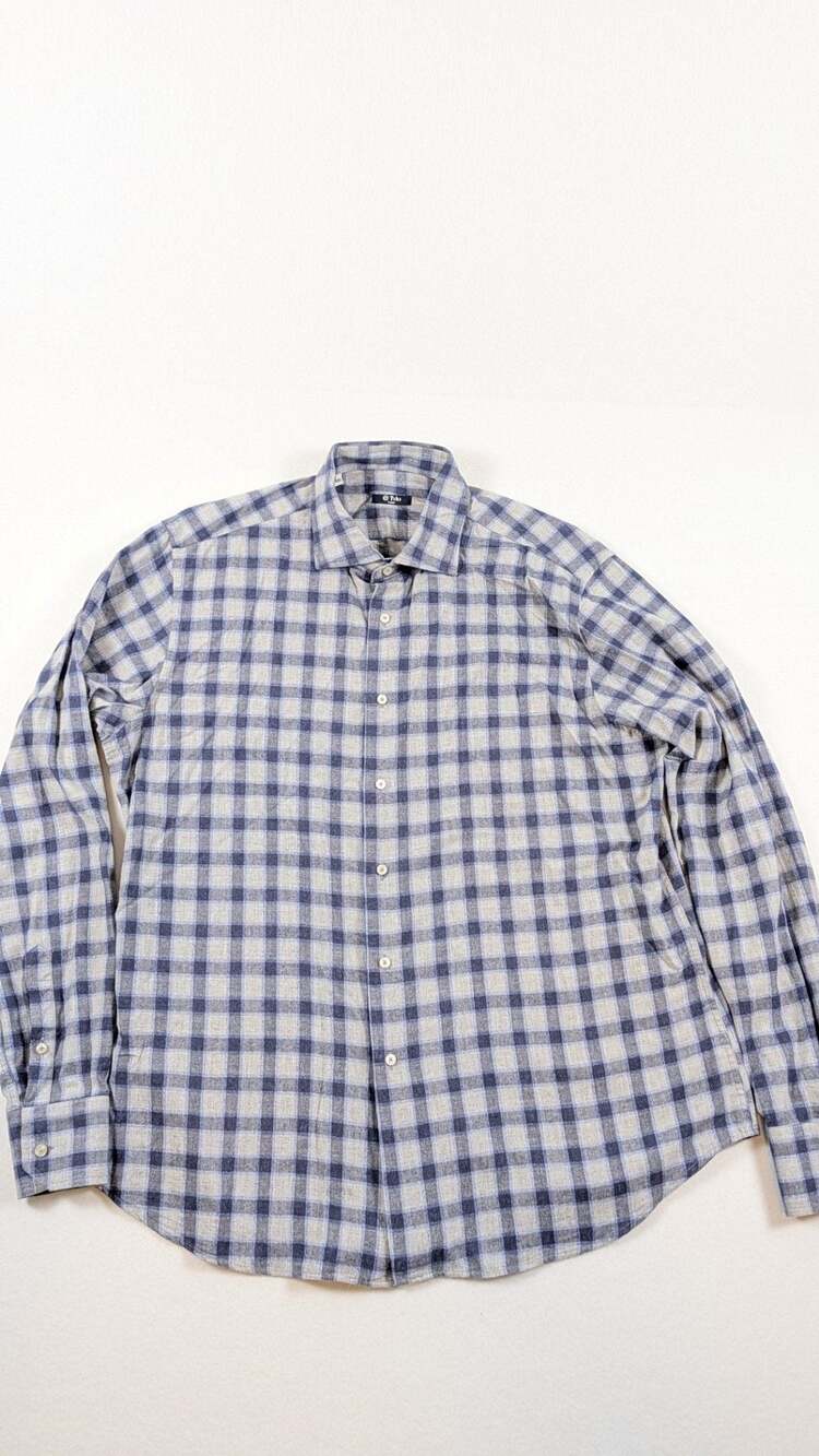 Tiki Napoli Men's Blue and Grey Herringbone Plaid Button-Down Shirt 2XL